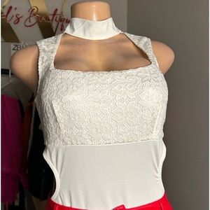 Bodysuit stretchy 3 colors available, red, black, ivory S M L